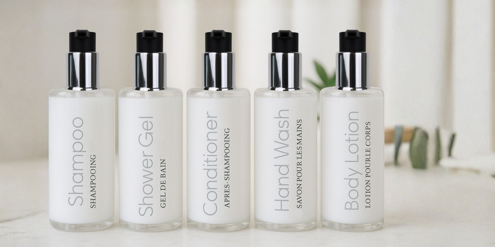 Lande L'Essentiel, minimalistička hotelska kozmetika, dozeri 350 ml i bočice 37 ml